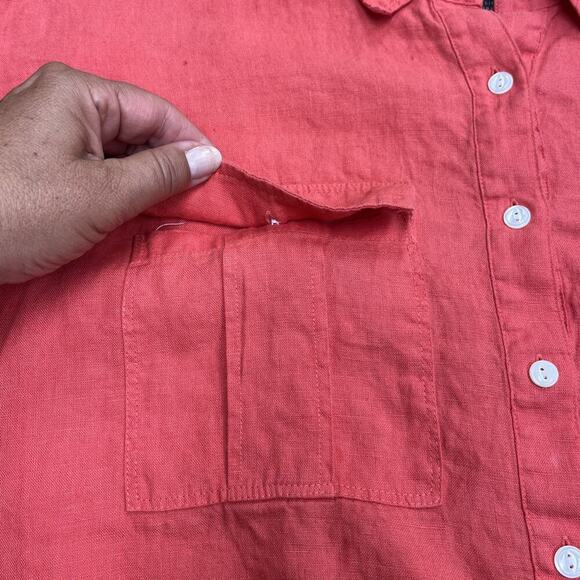 J Crew Baird McNutt Linen Women's Popover Top Coral Size 8 Beachy Boxy Casual - Picture 7 of 8